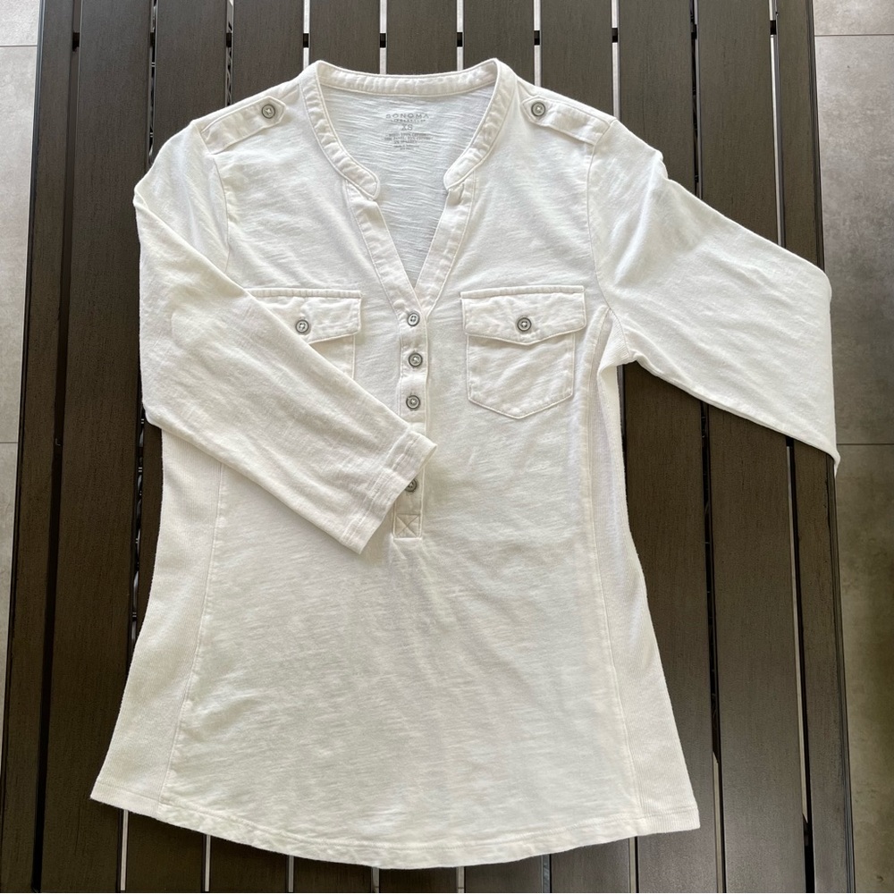 RETRO Y2K SONOMA LIFESTYLES 3/4 SLEEVE BUTTON TOP!!